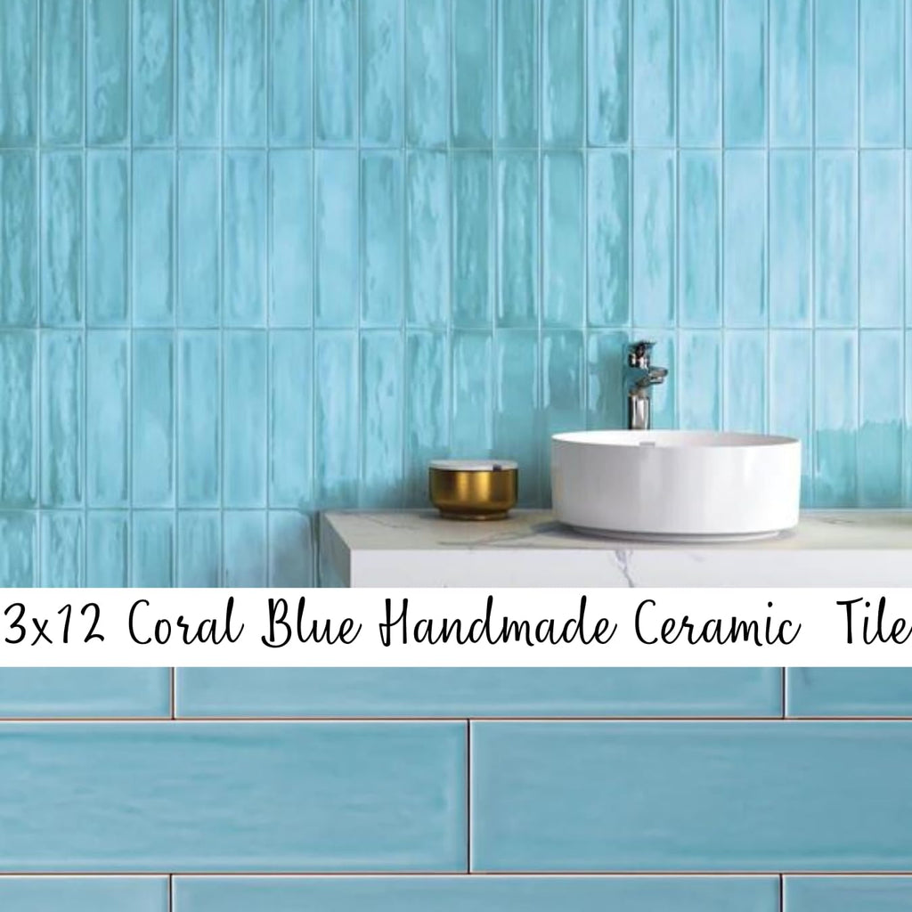 Larissa 3x12 Coral Blue Glossy Ceramic Subway Tile - 12.6 Sq Ft