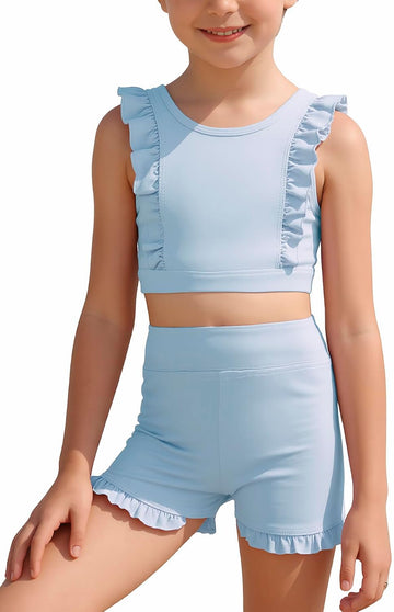 Girls 2 Piece Athletic Sets Kids Sports Bra & Shorts Dance Outfits