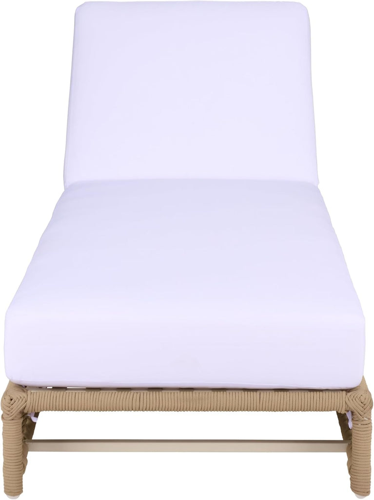 Outdoor Patio Furniture Collection - Callan Tan Rope & White Cushion Lounger, Fully Assembled Outdoor Chaise, Modern