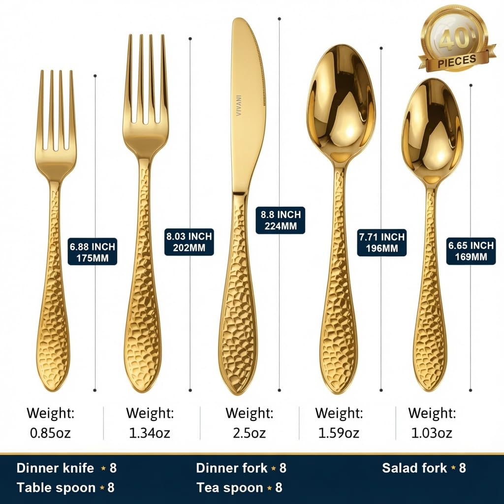 Gold Silverware Set, 18/0 Stainless Steel Flatware for 8