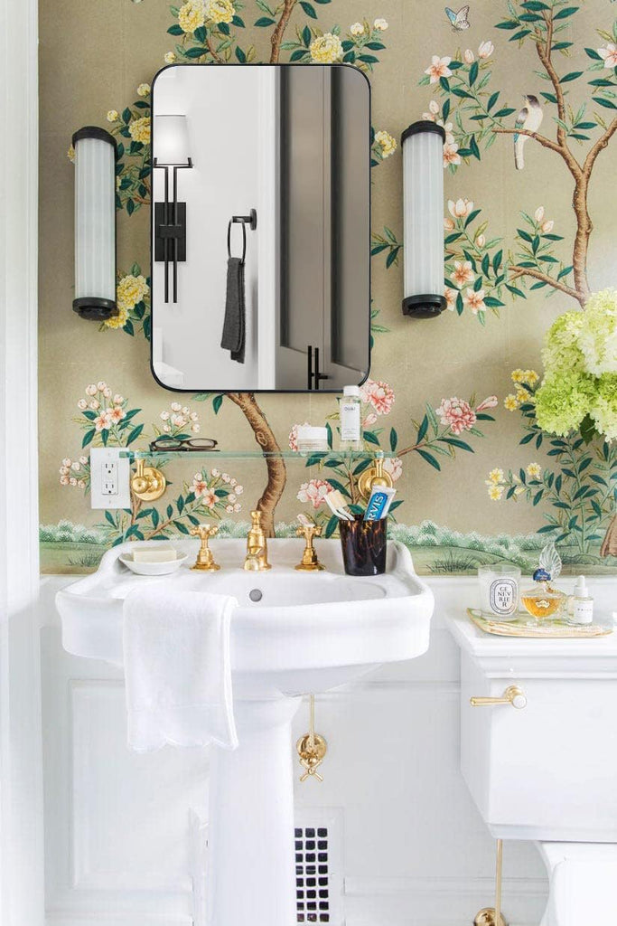 Matt Black Rectangle Recessed Bathroom Medicine Cabinet with Mirror Stainless Steel Metal Framed Rounded Rectangular