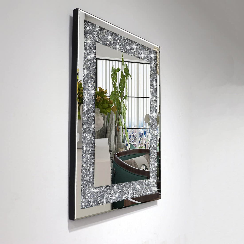 Crushed Diamond Mirror 16x20 Inch Silver Wall Decor