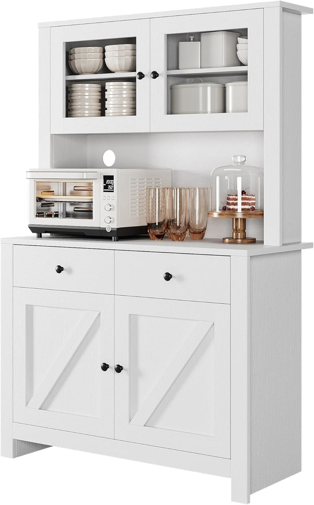Kitchen Pantry Cabinet with Microwave Stand, Freestanding Hutch Cabinet with Buffet Cupboard, Tall Kitchen Cabinets