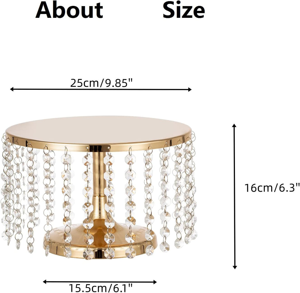 Cake Stand for Dessert Table 10 Inch Gold Crystal Pendants Metal Cake Stand Serves as A Round Dessert Cupcake Display