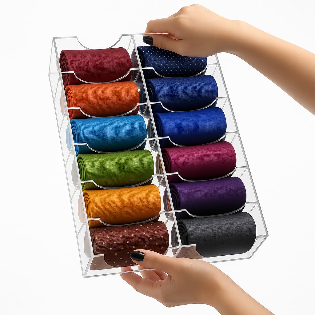 12 Compartments Belts Storage Box, Acrylic Belt Organizer, Belt Container Storage Holder Clear Belts Display Case for