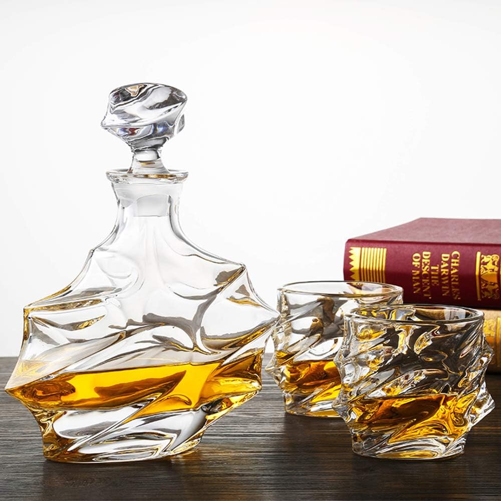 Glass Decanter with Airtight Geometric Stopper - Whiskey Decanter for Wine, Bourbon, Brandy, Liquor, Juice, Water