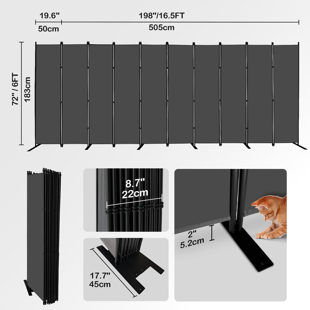 8 Panel Room Dividers 6ft Tall Freestanding Privacy Screen 198'' W