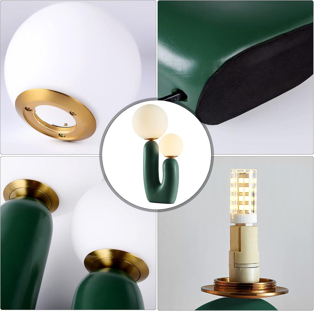 Nightstand Desk Lamp, Creative Nordic Living Room Bedside Bedroom Table Lamp with Light Bulbs, Green