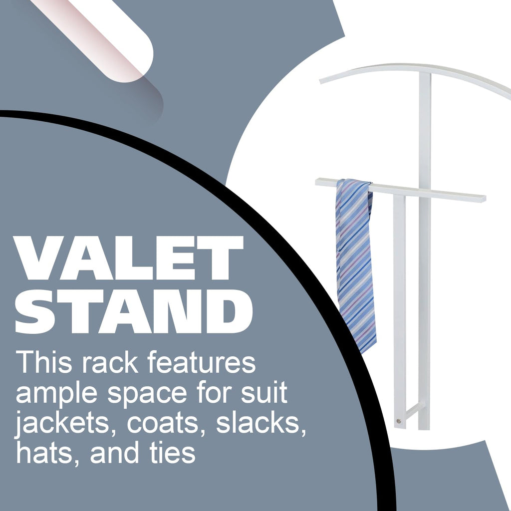 Dossi Modern Metal Suit Valet Stand, Clothes Rack Organizer with Jacket, Pants & Tie Holder, Space-Saving Garment