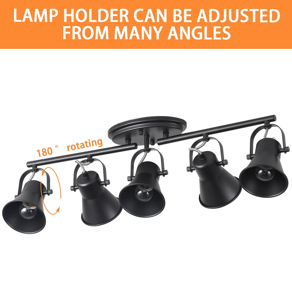 Track Lighting Kit,Black Semi Flush Mount Ceiling Light with 5 Rotatable Light Heads,Modern Accent Lighting