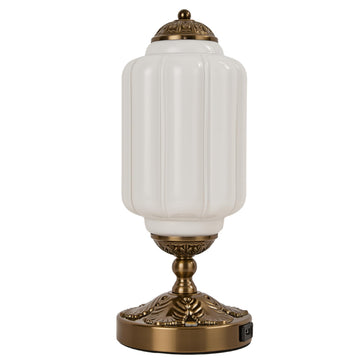 Vintage Touch Table Lamp, Milk Glass Shade with Metal Base, 3 Way Dimmable Desk Light with USB Charging Ports, Retro