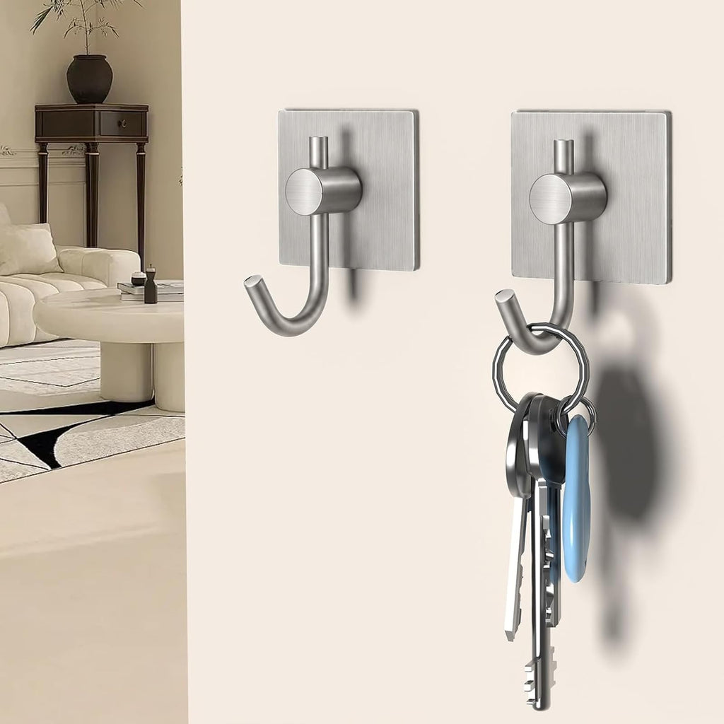 6PACK Adhesive Wall Hooks, Heavy Duty Sticky Holder Waterproof Aluminum Towel Hooks for Hanging Coat, Hat, Towel