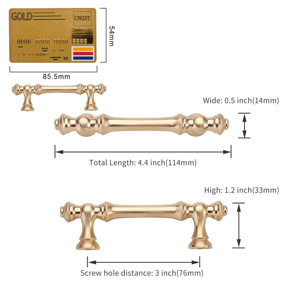 10 Pack Brushed Brass Cabinet Pulls 3"