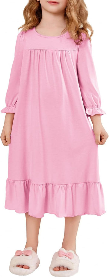Girls Nightgowns Cute Ruffle Pajama Dress Soft Kids Sleepwear