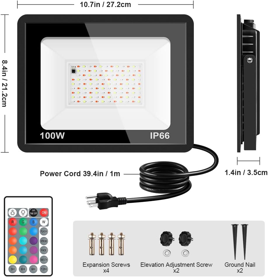 2 Pack 100W RGB LED Flood Lights, 12000LM Color Changing Smart Floodlight with Remote, Waterproof DIY Uplights for