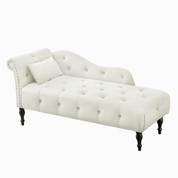 60" Chaise Lounge Indoor Velvet Button Tufted with Pillow, Nailhead Decorate Rolled Arm Chaise Lounge Living Room