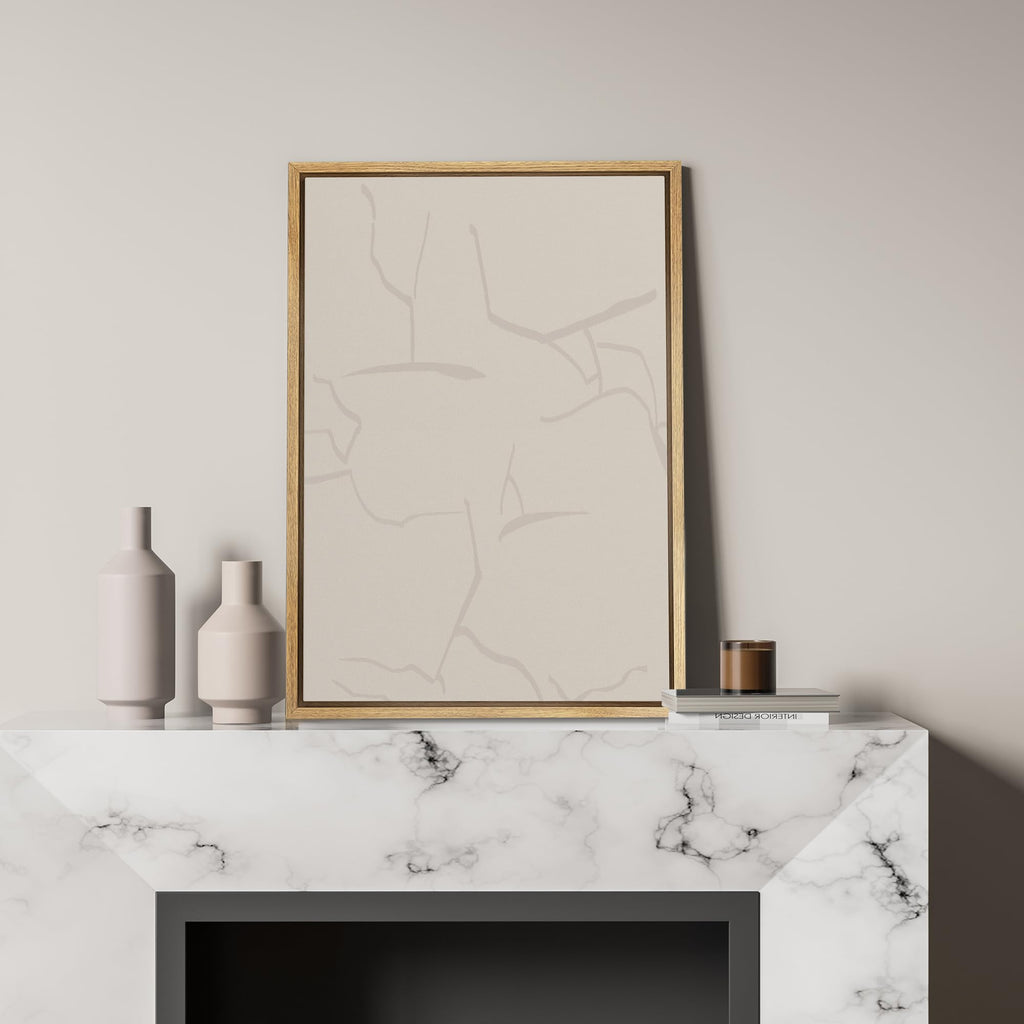 Framed Canvas Print Wall Art Minimal White Brush Stroke Landscape Abstract Geometric Illustrations Modern Art