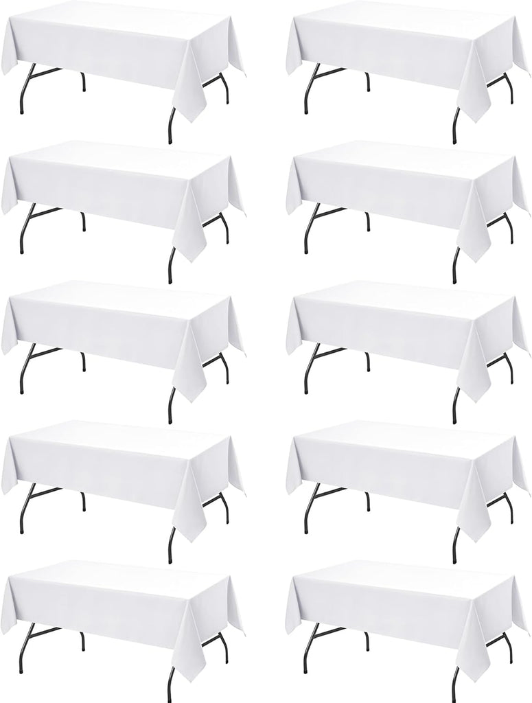 10-Pack White Tablecloths for Rectangle Tables, 60 x 102 Inches, Stain-Resistant Polyester Fabric fo
