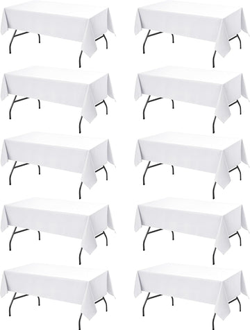 10-Pack White Tablecloths for Rectangle Tables, 60 x 102 Inches, Stain-Resistant Polyester Fabric fo