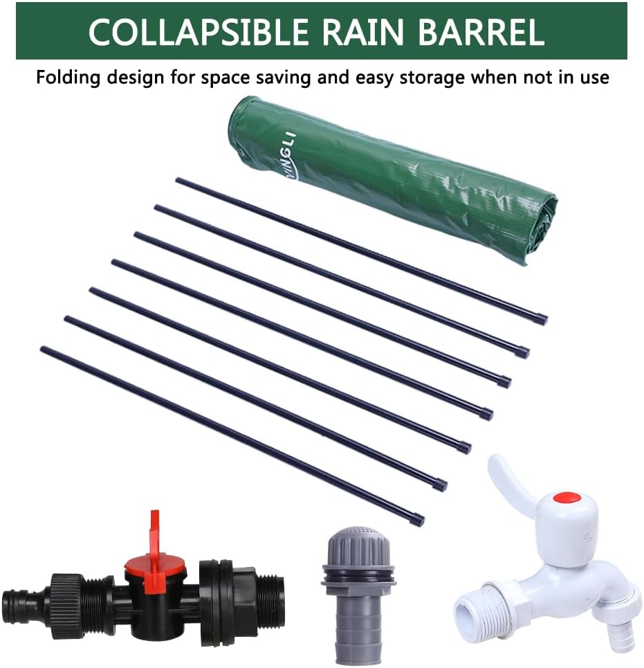 PVC 50 Gallon Collapsible Rain Barrel (Green, 100 Gallon) | Upgraded Foldable PVC Rain Water Collection Barrel, Water