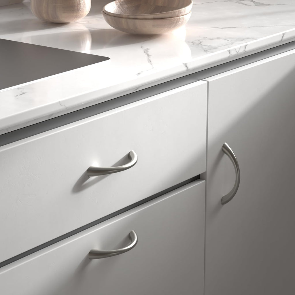 Curved Cabinet Handles, 5 Inch 10 Pack Brushed Nickel Drawer Pulls, Solid Zinc Alloy Hardware for Dresser Drawer