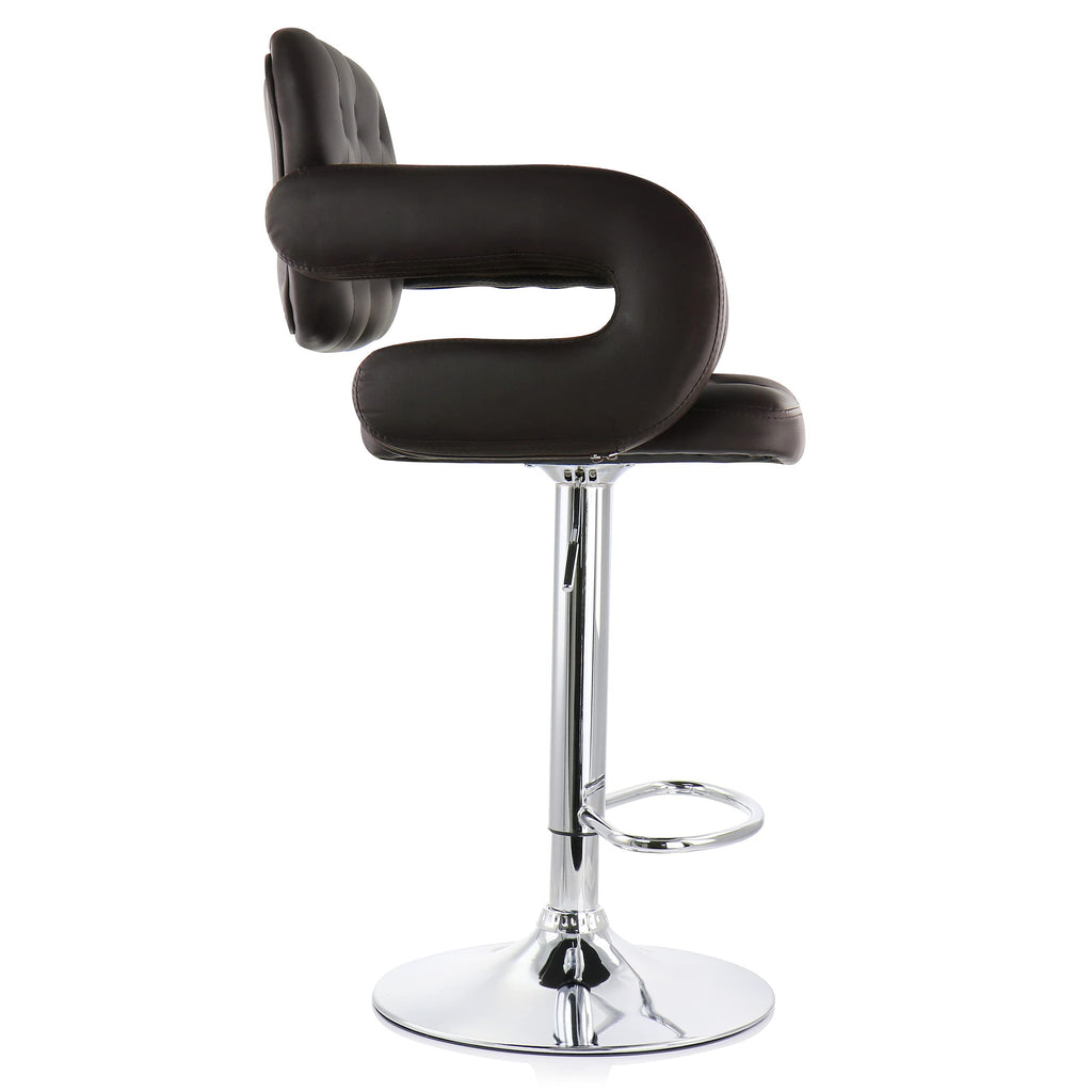 Faux Leather Tufted Bar Stool in Brown with Chrome Base and Adjustable Height