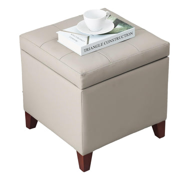 18" Square Storage Ottoman, Premium Faux Leather Lift-Top Footrest & Coffee Table, Modern Upholstered Cube with