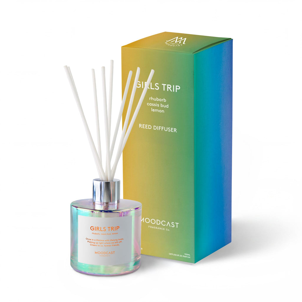 Girls Trip Reed Diffuser - Luxury Scent Diffuser, Fragrance - Lemon, Rhubarb & Cassis Bud, 8 Reeds, Clean