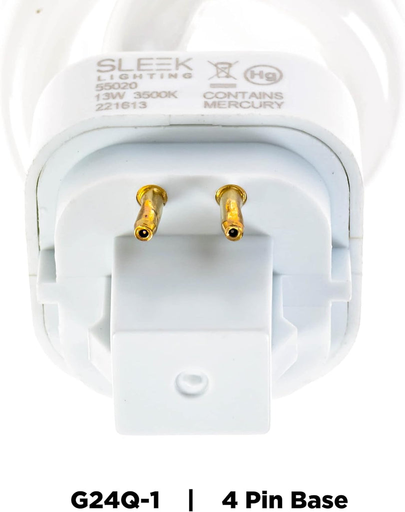 13 Watt T3 Spiral CFL 4 Pin G24Q-1 Base Light Bulb 3500K 800lm - Compact Fluorescent -Neutral White Light 4pack