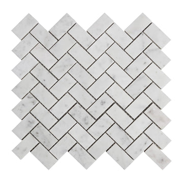 Carrara White Marble Stone 1x2 Inch Herringbone Italian Bianco Carrera Marble Mosaic Tile Wall Bathroom Shower Floor