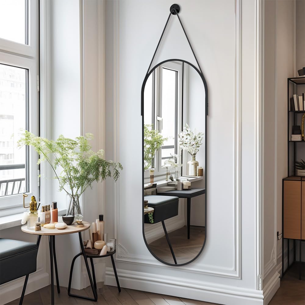 48" x 16" Full Length Wall Mounted Hanging, Oval Black