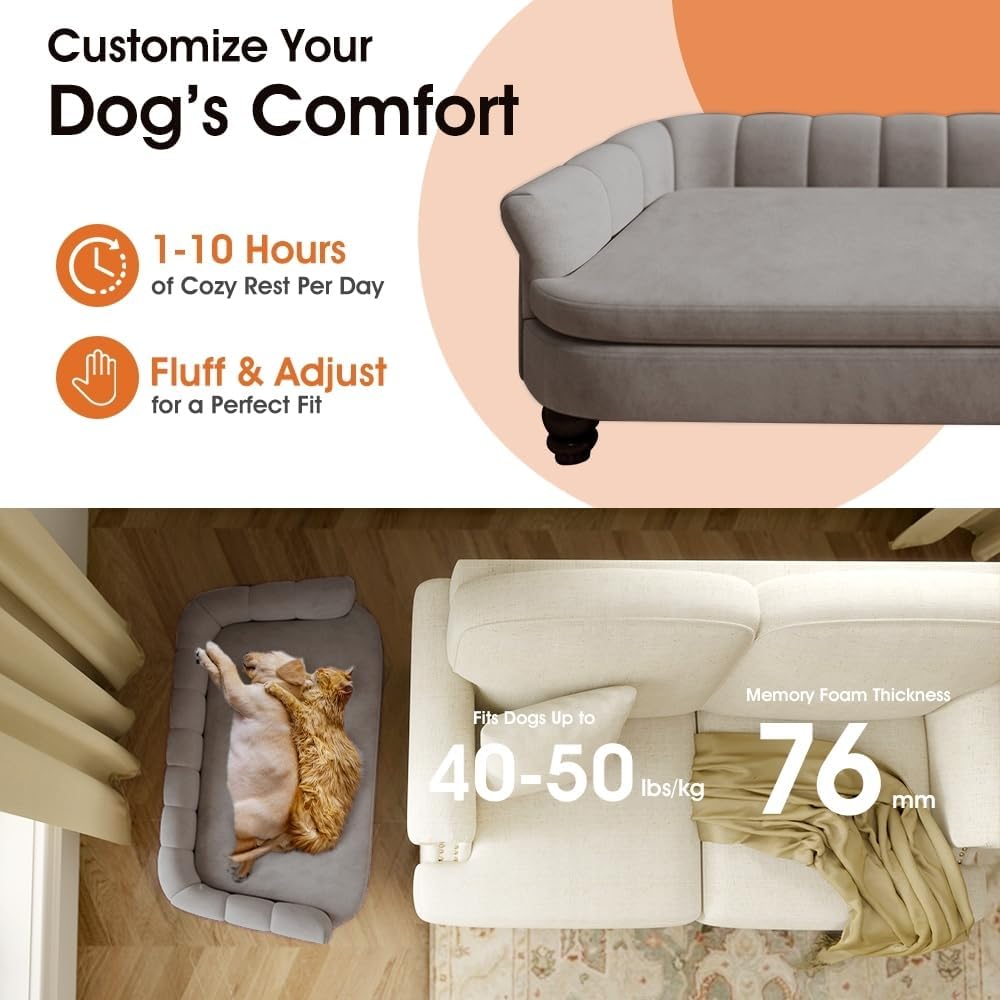 Dog Couch Sofa Bed, Comfortable Pet Sofa for Large and Medium Dogs, Soft Velvet Cushion, Durable Pet Furniture