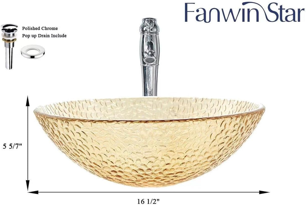 Pearl Series Glass Vessel Sink In Gold Top Raindrop Mount Sinks Above Countertop | Vanity Countertop Sink Bowl with