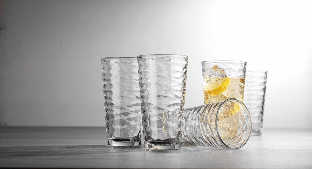 Hammered Glass Cups. Cocktail Drinking Glasses Set of 6 Tall Kitchen Glasses, 17 oz Water Glassware , Juice, Beer