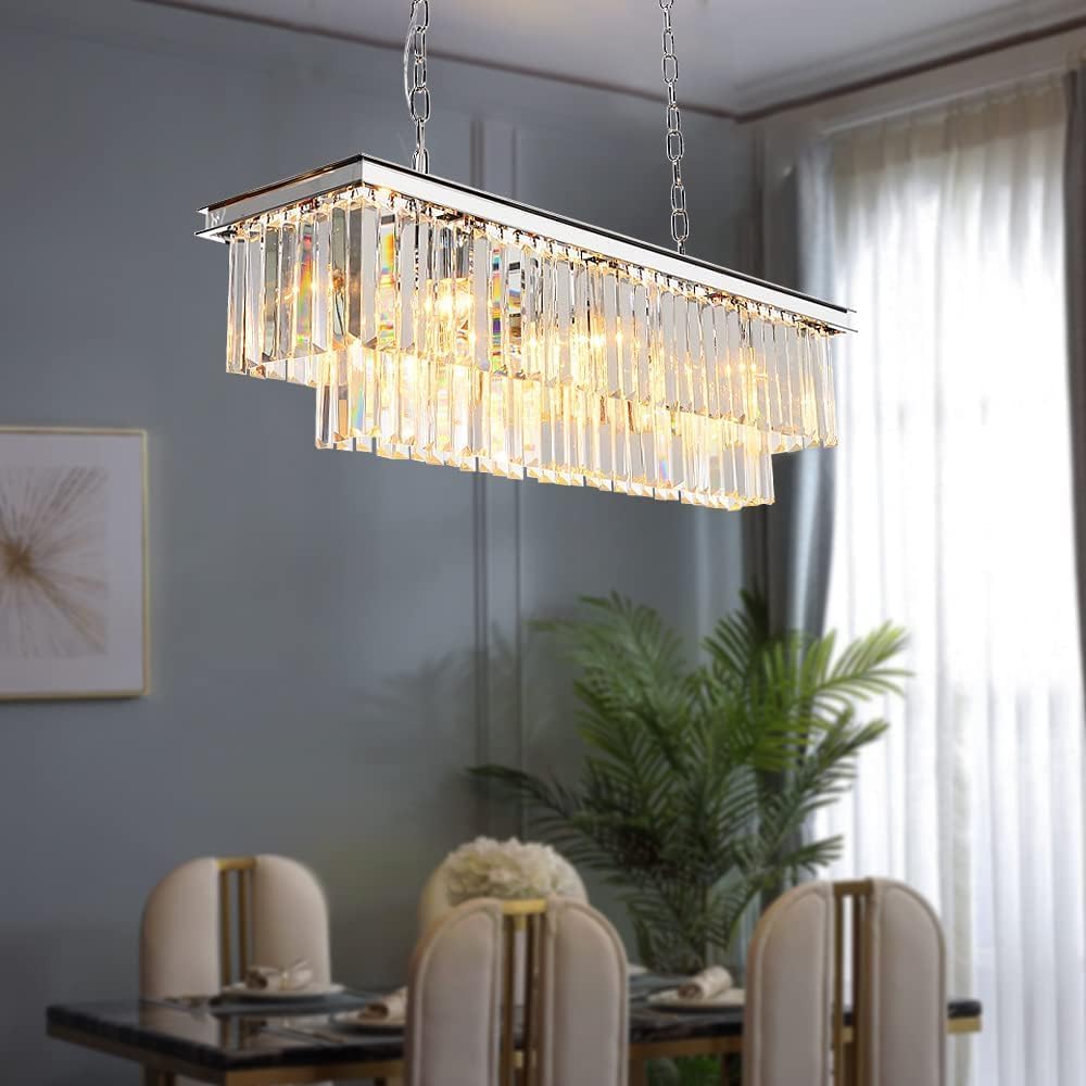 Inspired Odeon Style 8-Light Chrome Rectangular Crystal Chandelier - A107-B07Y1VTB5Q