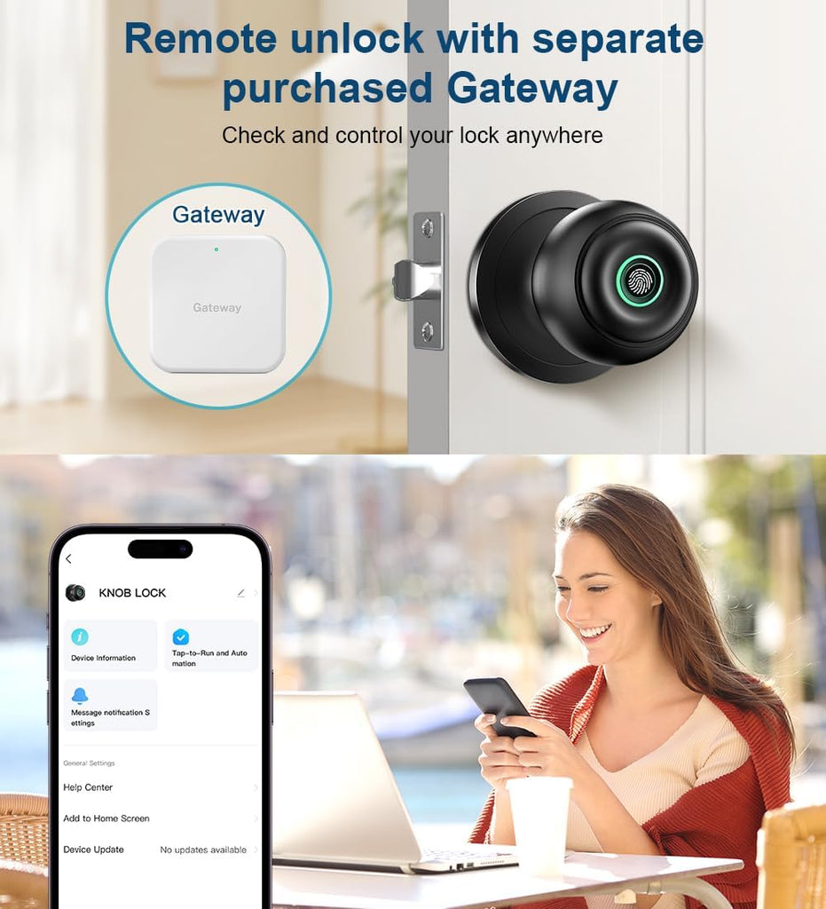 Fingerprint Door Lock, Smart Fingerprint Door Knob with Lock, Matte Black