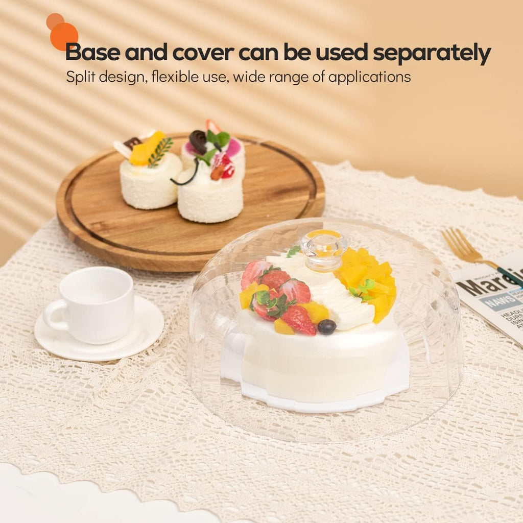 Cake Stand with Lid, 10.8'' Shatterproof Acrylic Dome (Not Glass), 11.8'' Rotating Acacia Wood Cake Display Stand