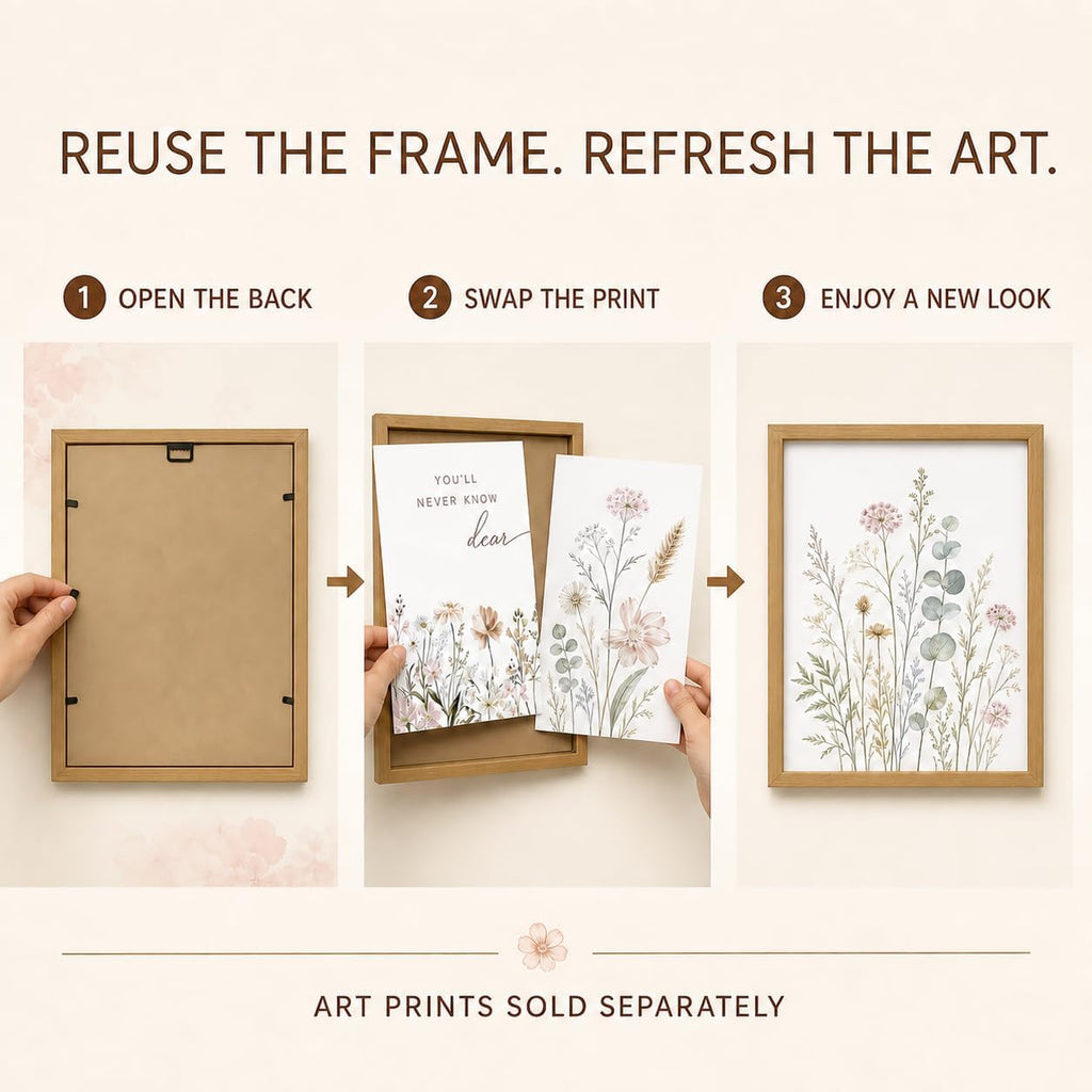 Wood Framed Nursery Wall Art Set of 3, Boho Wildflower Prints 12x16 Inch