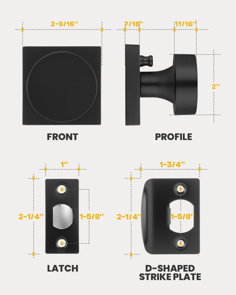 Black Door Knobs Interior, Zinc Alloy Privacy Door Knob , Matte Black Interior Door Knobs with Emergency Release