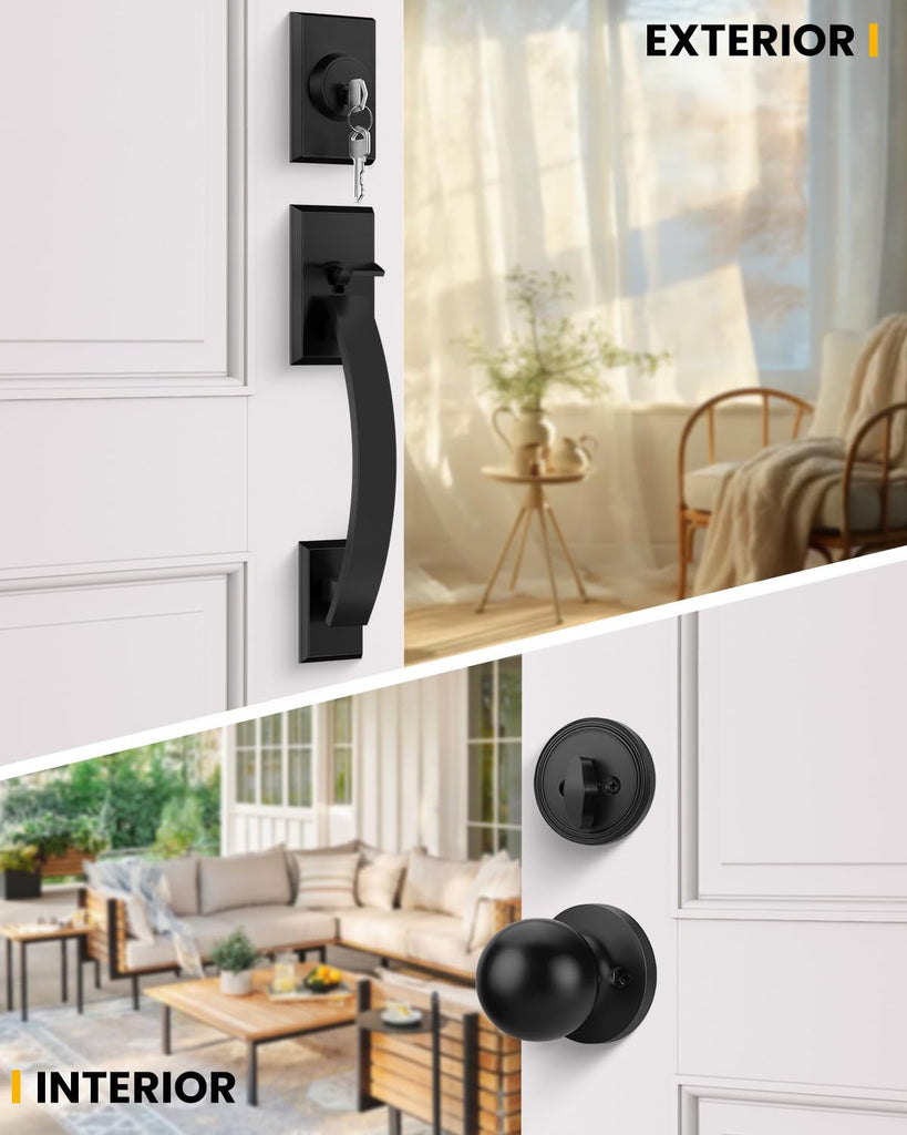 Front Door Handle and Deadbolt Set, Matte Black Front Door Knob