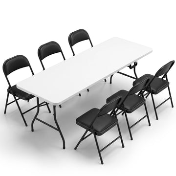 5FT Folding Table and Chairs Set for 4, Portable 5-Piece Folding Dining Set with Carry Handle, Heavy Duty Plastic