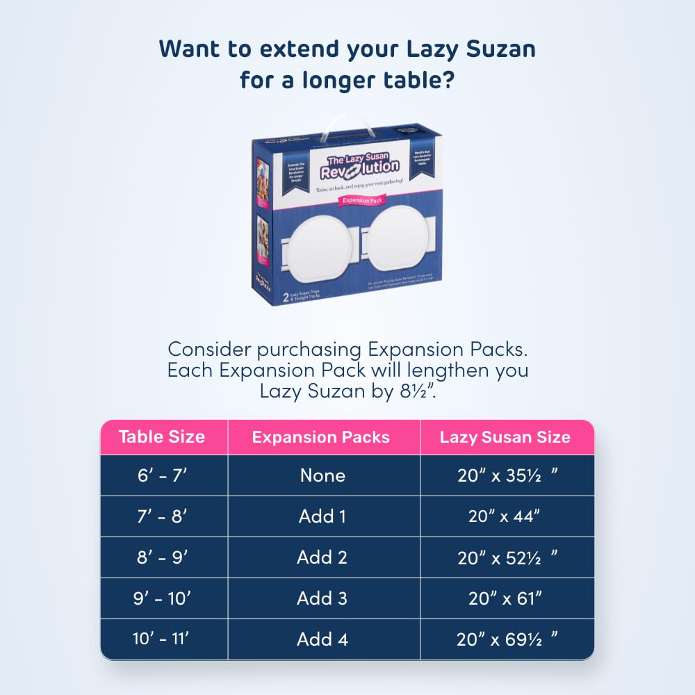 White- - The First Patented Lazy Susan Turntable Expandable for Rectangular & Oblong Tables - Kitchen & Dining Tables