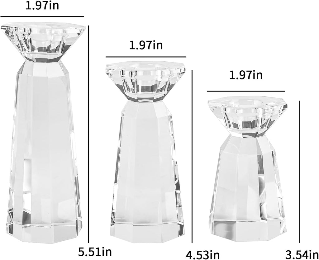 Crystal Tapered Candle Holders Crystal Candlestick Home Tabletop Decorations Pack of 3, Comes with Gifted Box