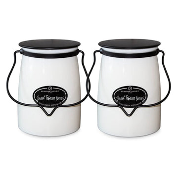 Tobacco Leaves 2-Pack Butter Jar Candles | 22oz Glass Jar Scented Candles for The Home | Farmhouse Home Decor | Soy