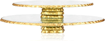 Footed Gold Glass Cake Stand 9.8" 12.6" Round Cake Plate Pedestal Platter Dessert Server Tray for Serving - Set of 2