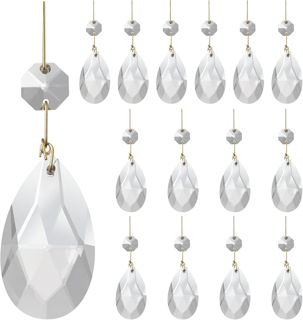 15 Pcs Clear Teardrop Crystal Chandelier, Crystal Pendant for Light Lamp & Window
