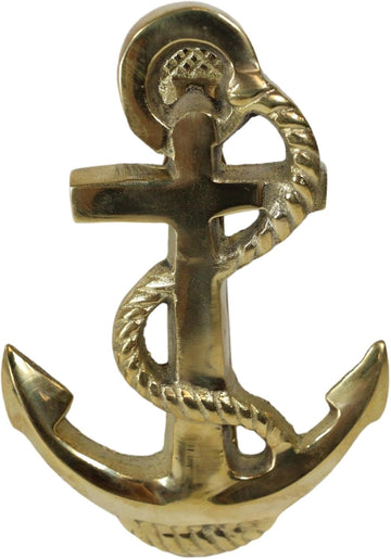 Brass Metal Golden Marine Nautical Sailor Ship Anchor Door Knocker Sculpture with Built in Striking Plate 5.5" H Navy