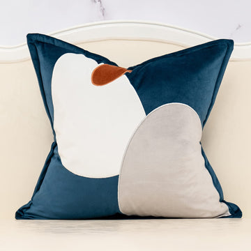 Blue Decorative Velvet Throw Pillow Cover with Cloth Texture Patchwork Cushion Case Modern 18x18 Inch Pillowcase for