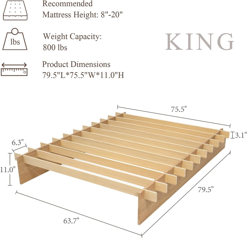 Wood King Platform Bed Frame, 3 Min Tool Free Assembly
