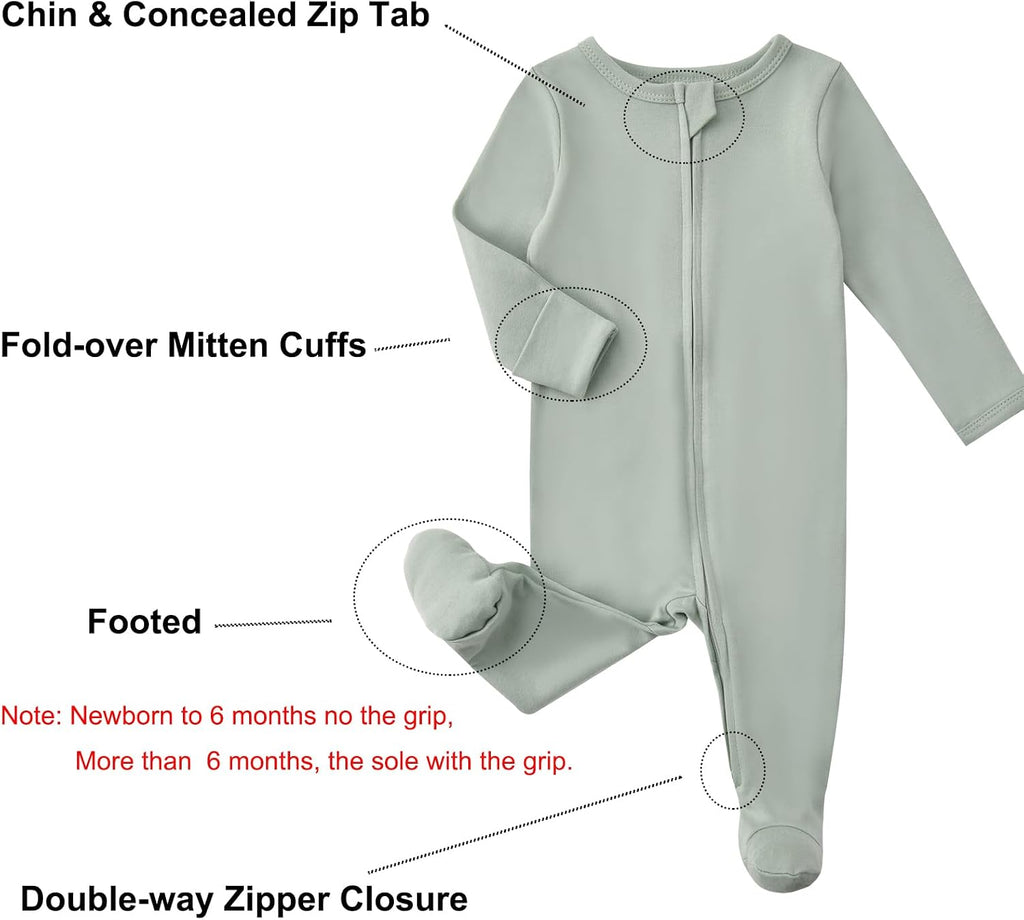 Footed Sleepers Double Zipper Pjs for Boys Girls